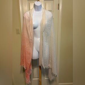 Striped Coral and Cream Light Shawl/Wrap with Fringes. Size: 78”W x 37”L